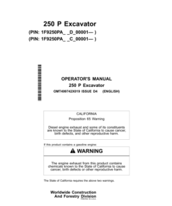 John Deere 250 P Excavators Operator's Manuals (OMT499742X019)