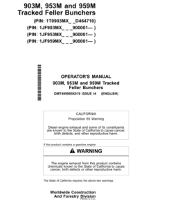 John Deere 903M, 953M, 959M Tracked Feller Bunchers Operator's Manuals (OMT499995X019)