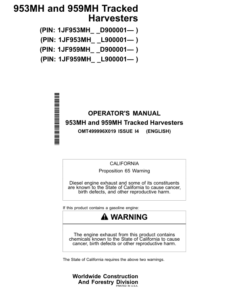 John Deere 953MH, 959MH Tracked Harvesters Operator's Manuals (OMT499996X019)