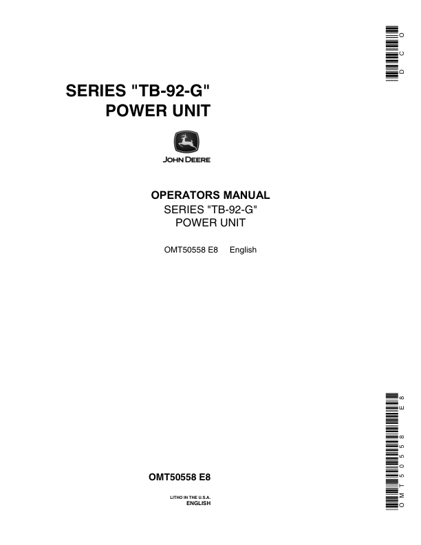 John Deere TB-92G Power Unit Operator's Manual (OMT50558)