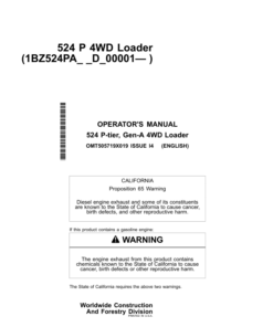 John Deere 524 P Loaders Operator's Manuals (OMT505719X019)