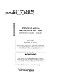John Deere 544 P Loaders Operator's Manuals (OMT505720X019)