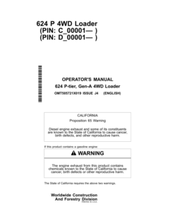 John Deere 624 P Loaders Operator's Manuals (OMT505721X019)