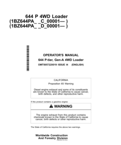 John Deere 644 P Loaders Operator's Manuals (OMT505722X019)