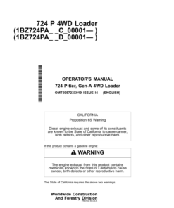 John Deere 724 P Loaders Operator's Manuals (OMT505723X019)