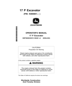 John Deere 17 P Excavators Operator's Manuals (OMT506563X019)