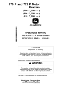John Deere 770 P, 772 P Motor Graders Operator's Manuals (OMT507667X019)