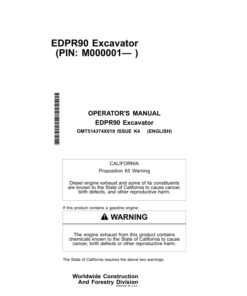 John Deere EDPR9 Excavators Operator's Manuals (OMT514374X019)