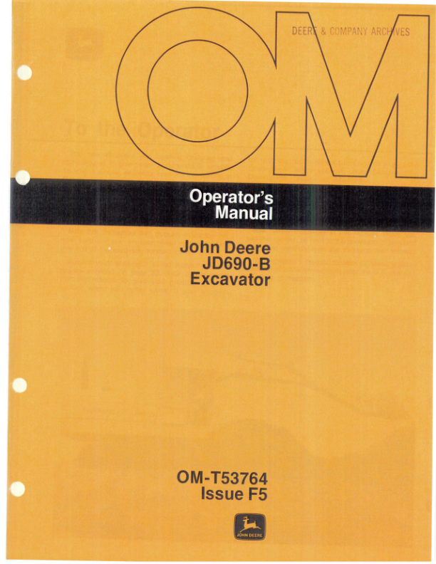 John Deere 690B Excavators Operator's Manuals (OMT53764)