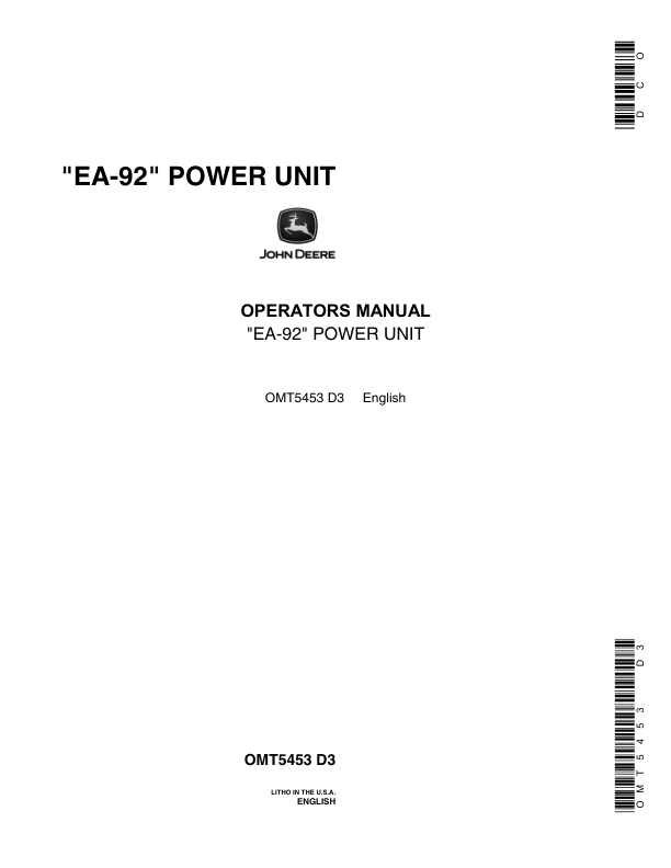 John Deere EA-92 Power Unit Operator's Manual (OMT5453)