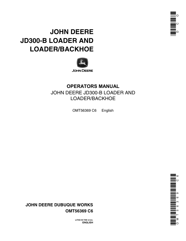 John Deere 300B Backhoes Operator's Manuals (OMT56369)