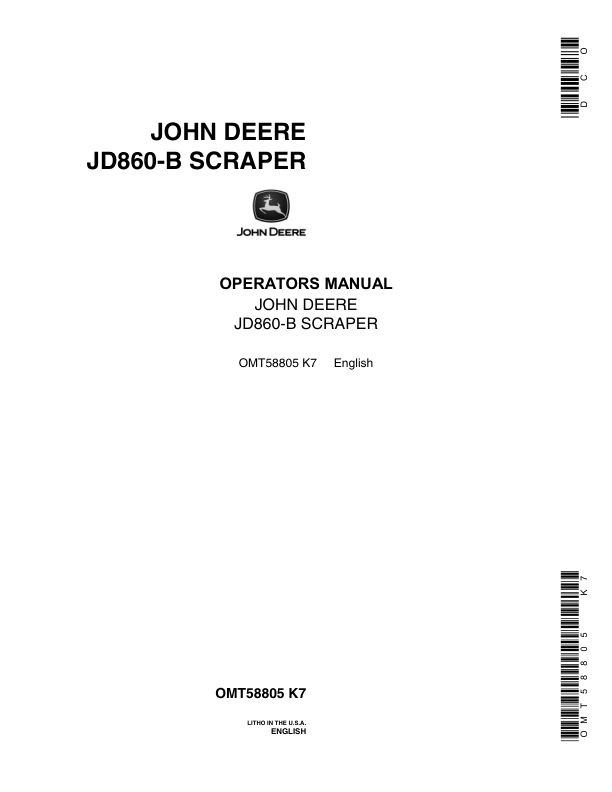 John Deere 860B Scrapers Operator's Manuals (OMT58805)