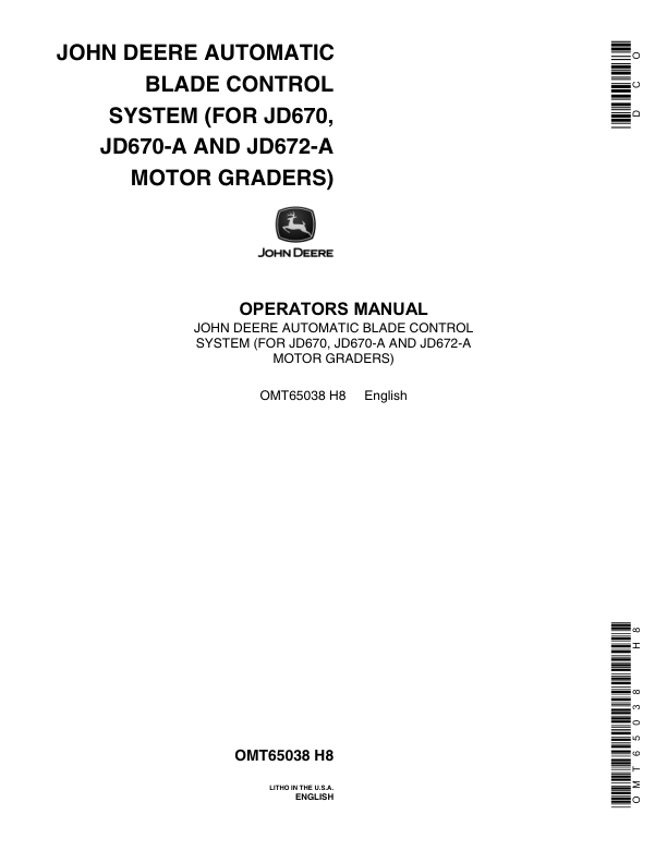 John Deere 670, 670A, 672A Motor Graders Operator's Manuals (OMT65038)