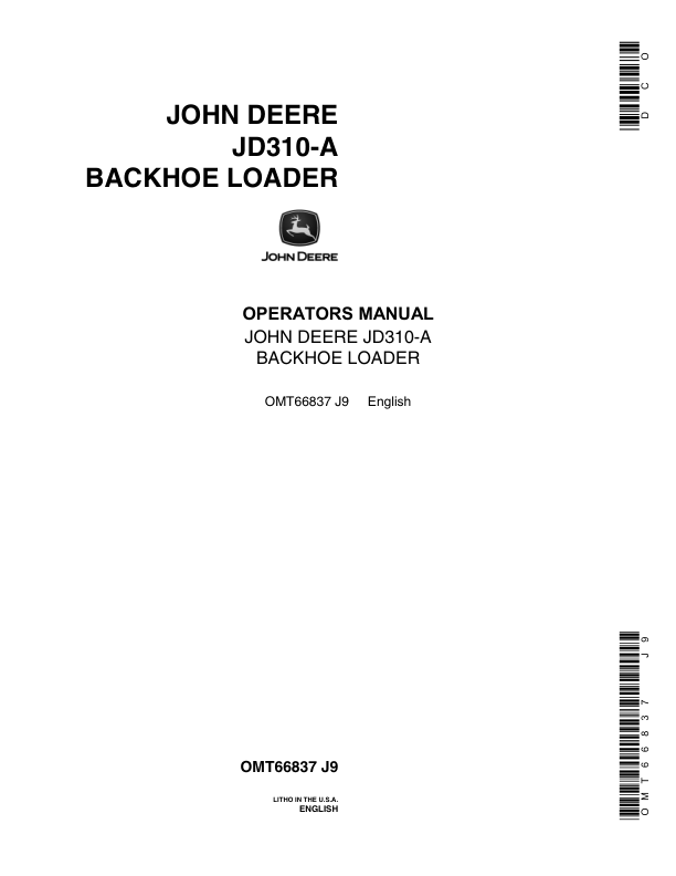 John Deere 310A Backhoes Operator's Manuals (OMT66837)