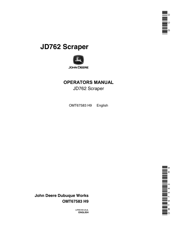 John Deere 762 Scrapers Operator's Manuals (OMT67583)