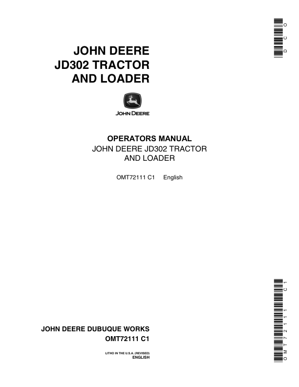John Deere 302 Tractors Operator's Manuals (OMT72111)