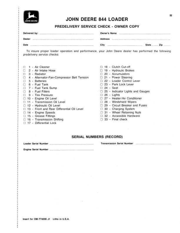 John Deere 844 Loaders Operator's Manuals (OMT74006) - Image 2
