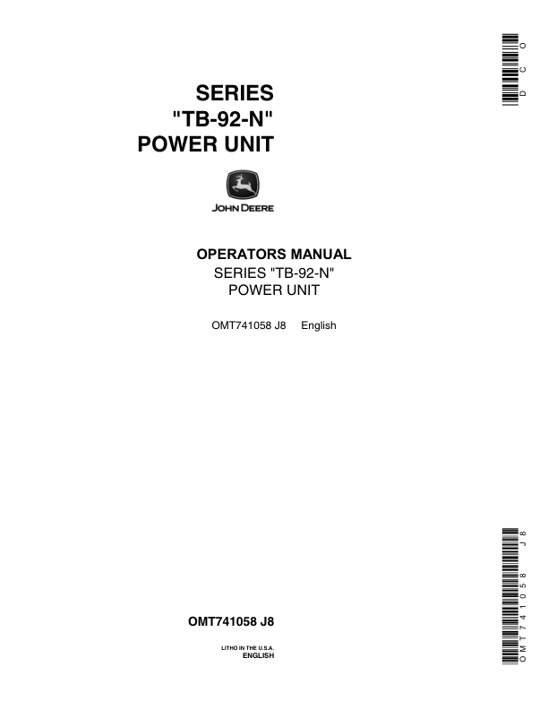 John Deere TB-92-N Power Unit Operator's Manual (OMT741058)