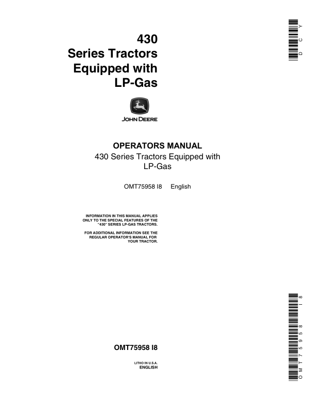 John Deere 430 Series Tractors (Equipped with LP-Gas) Operator's Manual (OMT75958)