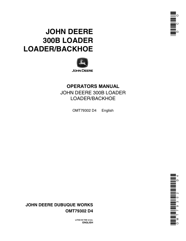 John Deere 300B Backhoes Operator's Manuals (OMT79302)
