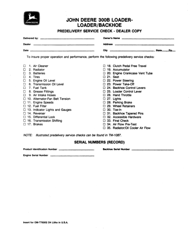 John Deere 300B Backhoes Operator's Manuals (OMT79302) - Image 2
