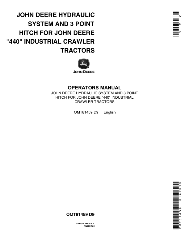 John Deere 440, 440IC, 440ICD Attachments Operator's Manuals (OMT81459)