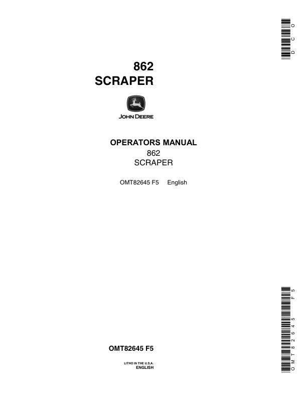 John Deere 862 Scrapers Operator's Manuals (OMT82645)