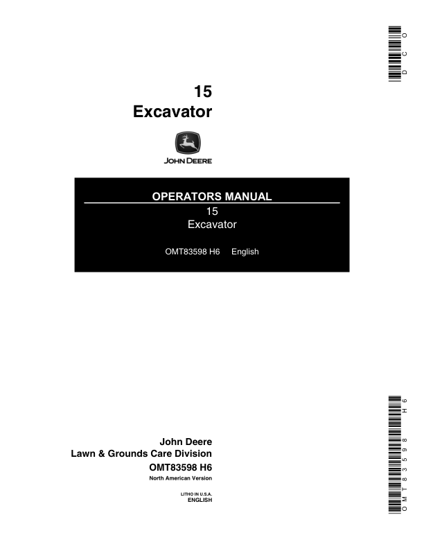 John Deere 15 Excavators Operator's Manuals (OMT83598)