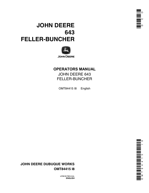 John Deere 643 Wheeled Feller Bunchers Operator's Manuals (OMT84415)