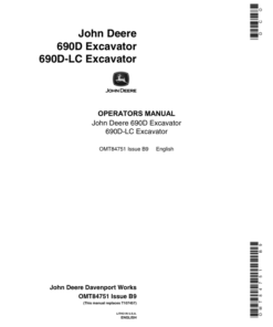 John Deere 690D, 690DLC Excavators Operator's Manuals (OMT84751)