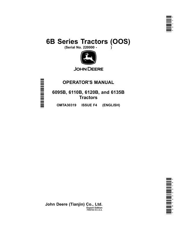 John Deere 6B Series Tractors (OOS) Operator's Manual (OMTA30319)