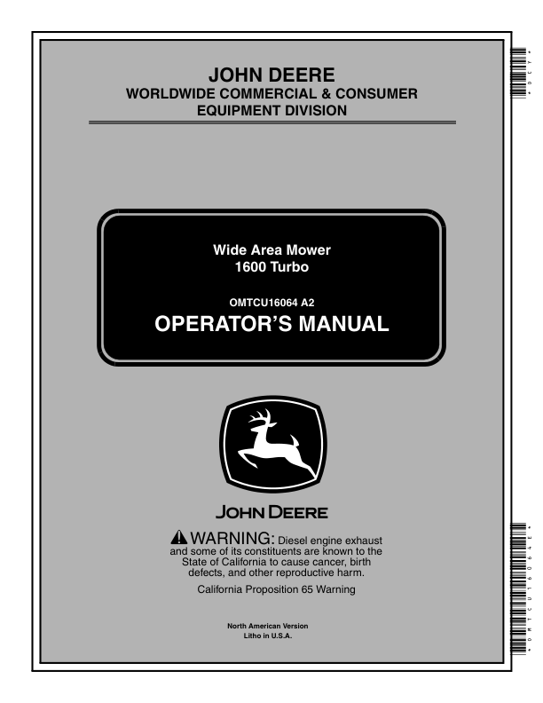 John Deere 1600 Wide Area Turbo Mowers (North America) (010001-030000) Operator's Manual (OMTCU16064E)
