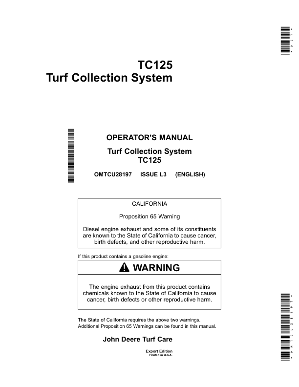 John Deere TC125 Turf Collection System Operator's Manual (OMTCU28197)
