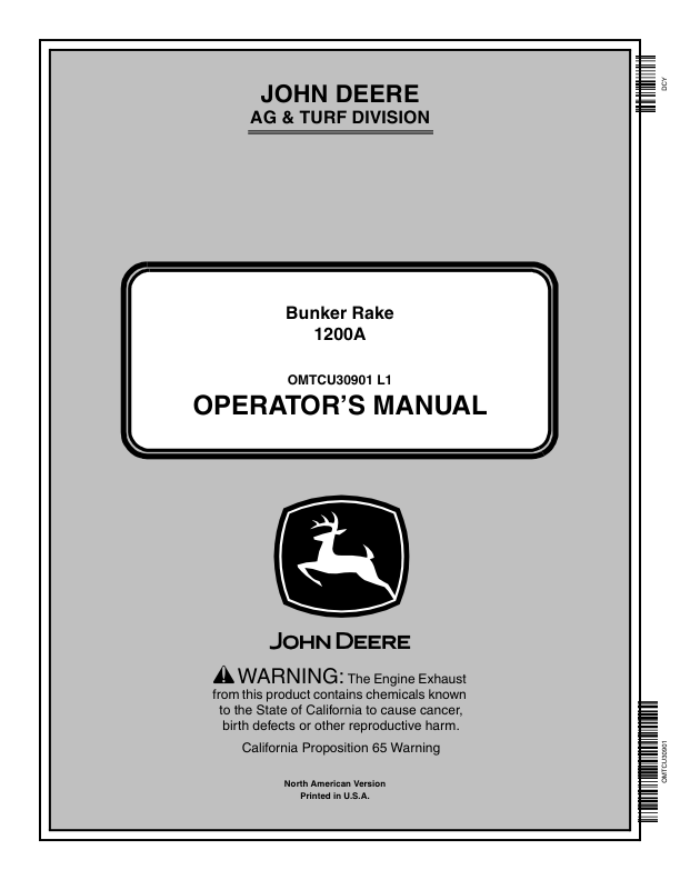 John Deere 1200A Bunker Rake (NA) Operator's Manual (OMTCU30901)