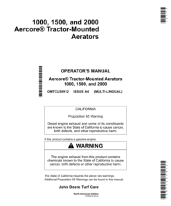 John Deere 1000, 1500 & 2000 Aercore Tractor-Mounted Aerators Operator's Manual (OMTCU30912)