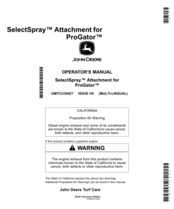 John Deere SelectSpray Attachment for ProGator (North American) Operator's Manual (OMTCU30927)