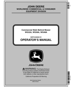 John Deere WG32A, WG36A, WG48A Commercial Walk-Behind Mower North America (010001-030000) Operator's Manual (OMTCU30940)