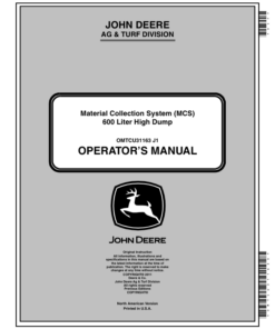 John Deere 600 Liter High Dump Material Collection System (North America) (150001-) Operator's Manual (OMTCU31163E)
