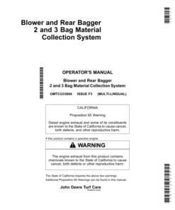 John Deere 2, 3 Bag Blower, Rear Bagger Material Collection System (060001-) Operator's Manual (OMTCU33004)