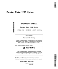 John Deere Bunker Rake 1200 Hydro (North American Version) Operator's Manual (OMTCU34402)