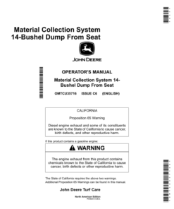 John Deere 14-Bushel Material Collection System Dump From Seat Blower (075001-) Hopper (015001-) (North America) Operator's Manual (OMTCU35716E)