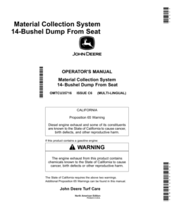 John Deere Material Collection System 14-Bushel Dump From Seat (North American) Operator's Manual (OMTCU35716)