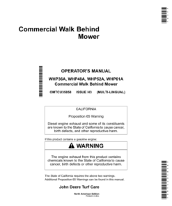John Deere WHP36A, WHP48A, WHP52A & WHP61A Commercial Walk-Behind Mower North America (040001-050000) Operator's Manual (OMTCU35858)