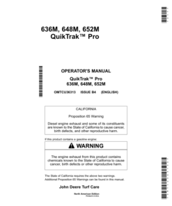 John Deere 636M, 648M, 652M QuikTrak Pro (North America) (010001-035000) Operator's Manual (OMTCU36313E)
