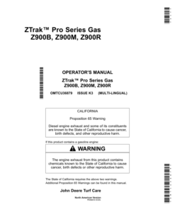 John Deere Z900B, Z900M & Z900R Series ZTrak Pro Series Zero-Turn Mowers Americas Edition (020001-030000) Operator's Manual (OMTCU36879)