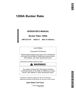 John Deere 1200A Bunker Rake (North American) Operator's Manual (OMTCU37107)