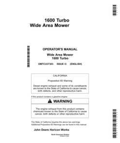 John Deere 1600 Wide Area Turbo Mowers (North America) (200001-400000) Operator's Manual (OMTCU37303E)