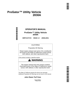 John Deere 2030A ProGator Export Edition (075001-080000) Operator's Manual (OMTCU37316)