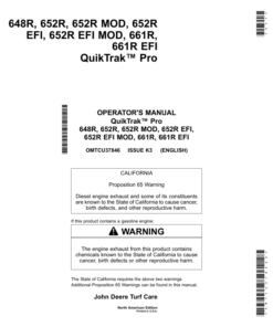 John Deere 648R, 652R, 652R MOD, 652R EFI, 652R EFI MOD, 661R, 661R EFI QuikTrak Pro (North America) (025001-035000) Operator's Manual (OMTCU37846E)