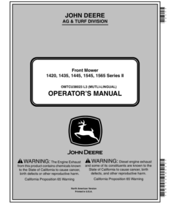 John Deere FRONT MOWER 1420 1435 1445 (130001-) 1545 (110001-) 1565 (120001-) SERIES II Operator's Manual (OMTCU38023)